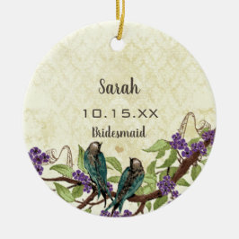 Adorno De Cerámica Pájaro morado de la Vintage floral madre de la nov