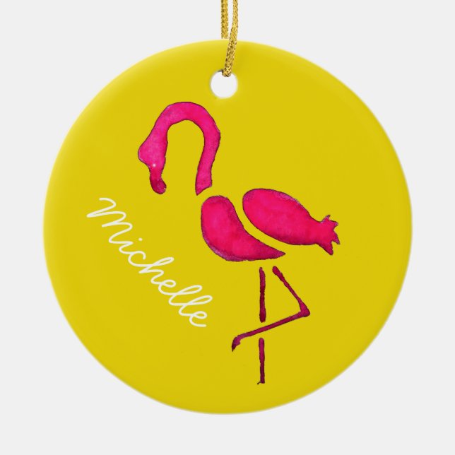 Adorno De Cerámica Pájaro único de flamingo rosa (Frente)