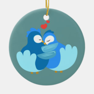 Adorno De Cerámica pájaros azules enamorados
