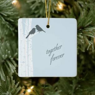 Adorno De Cerámica Pájaros Azules Juntos por Siempre Navidad