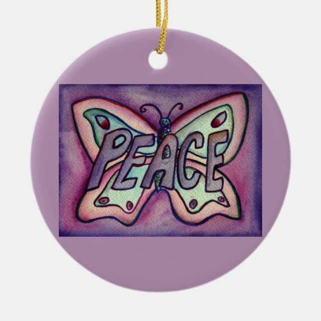 Adorno De Cerámica Palabra de mariposa de paz Arte Regalo de vacacion (Frente)