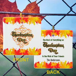 Adorno De Cerámica Palabras del Día de Acción de Gracias Leafy Typogr