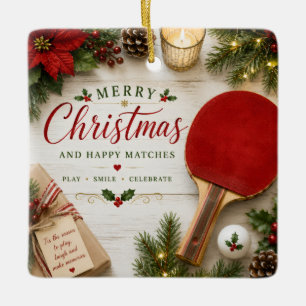 Adorno De Cerámica Paleta de Ping Pong y pelota con tema de Navidad