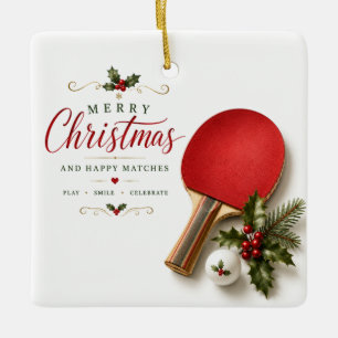 Adorno De Cerámica Paleta de Ping Pong y pelota con tema navideño