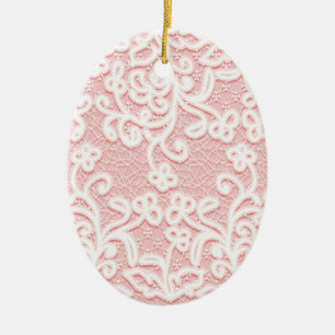 Adorno De Cerámica Palidezca - el cordón rosado, blanco, vintage,