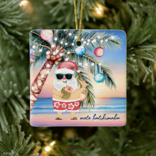 Adorno De Cerámica Palm Tree & Santa Navidades de Isla Tropical