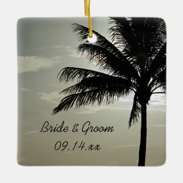 Adorno De Cerámica Palm Tree Silhouette Beach Wedding Square (Anverso)