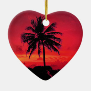 Adorno De Cerámica Palm Trees Exóticas Rojas de Hawaii Sunset