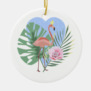 Adorno De Cerámica Palma de hoja tropical Flamingo rosa