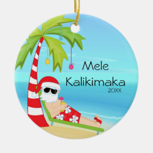 Adorno De Cerámica Palmera Relajante Santa Navidad Hawaiana