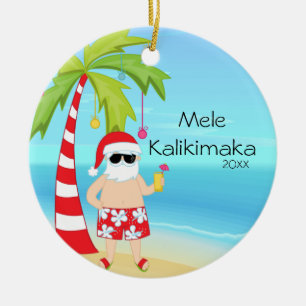 Adorno De Cerámica Palmera Relajante Santa Navidad Hawaiana