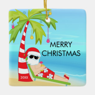 Adorno De Cerámica Palmera Relajante Santa Navidad Tropical