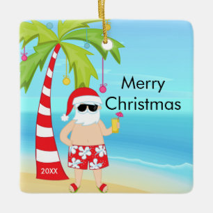Adorno De Cerámica Palmera Relajante Santa Navidad Tropical
