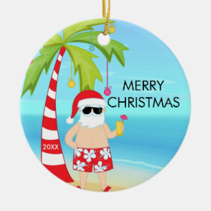 Adorno De Cerámica Palmera Relajante Santa Navidad Tropical