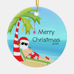 Adorno De Cerámica Palmera Relajante Santa Navidad Tropical