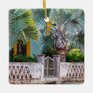 Adorno De Cerámica Palmeras con Puerta Rústica | Cerámica de México