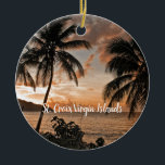 Adorno De Cerámica Palmeras Tropical Sunset Beach<br><div class="desc">Palm Trees Tropical Sunset Beach Ornamento Cerámico USVI - este paisaje romántico fue fotografiado en la Bahía de Cane en St. Croix Islas Vírgenes de Estados Unidos. Me encanta cómo la puesta de sol, las palmeras y la ladera de la colina se unen para hacer una fotografía relajante de la...</div>