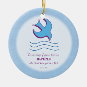 Adorno De Cerámica Paloma de Bautismo de Adulto sobre Azul