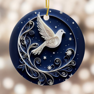 Adorno De Cerámica Paloma de la Paz Pájaro Blanco de Papel Navideño F
