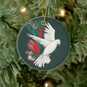 Adorno De Cerámica Paloma floral botánica de Navidad