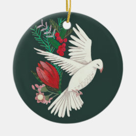 Adorno De Cerámica Paloma floral botánica de Navidad