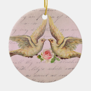 Adorno De Cerámica Palomas románticas en collage del vintage del amo