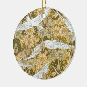 Adorno De Cerámica Palomas y flores del art déco del vintage