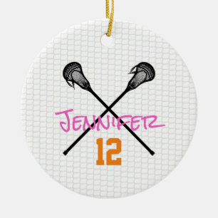 Adorno De Cerámica Palos de Lacrosse Nombre Número Deportes Chicas