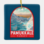 Adorno De Cerámica Pamukkale Turquía Viaje de arte<br><div class="desc">Pamukkale retro diseño de viajes vectoriales. Está cerca de Hierapolis,  una antigua ciudad balneario romana fundada alrededor del año 190 a.C.</div>