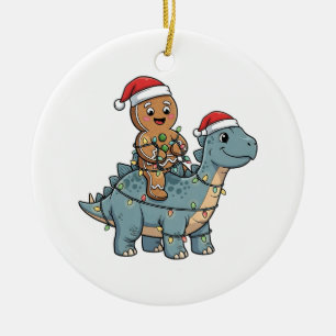 Adorno De Cerámica Pan de jengibre montando Navidades de Santa dinosa