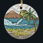 Adorno De Cerámica Panamá City Beach Florida Vintage<br><div class="desc">Playa de la Ciudad de Panamá ilustracion dibujado a mano con montañas y olas oceánicas en el fondo. Perfecto para quien le guste visitar la playa de la Ciudad de Panamá.</div>