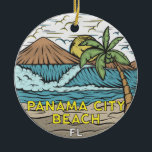 Adorno De Cerámica Panamá City Beach Florida Vintage<br><div class="desc">Playa de la Ciudad de Panamá ilustracion dibujado a mano con montañas y olas oceánicas en el fondo. Perfecto para quien le guste visitar la playa de la Ciudad de Panamá.</div>