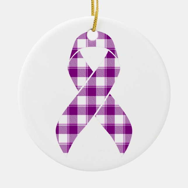 Adorno De Cerámica Pancreatic Cancer Awareness Plaid Purple Ribbon (Frente)