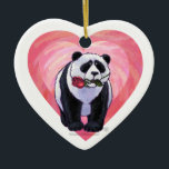 Adorno De Cerámica Panda Bear El día de San Valentín<br><div class="desc">Desfile Animal El romántico Panda Bear Love and Hearts Valentine's Day Gifts and Accessories presenta nuestra divertida obra de arte de un lindo oso panda sosteniendo a una rosa en la boca con sus corazones púrpura, rojo y rosado estratificados detrás de ella creada por nuestro talentoso artista Traci Van Wagoner....</div>