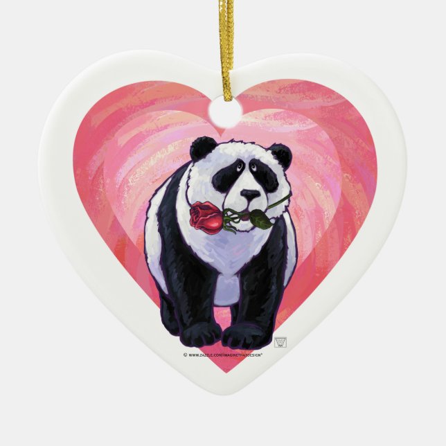 Adorno De Cerámica Panda Bear El día de San Valentín (Frente)
