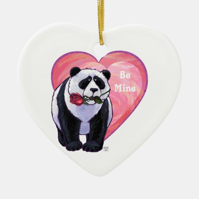 Adorno De Cerámica Panda Bear El día de San Valentín (Frente)