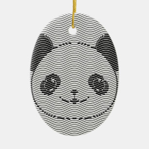 Adorno De Cerámica Panda Bear Face On Wave Pattern