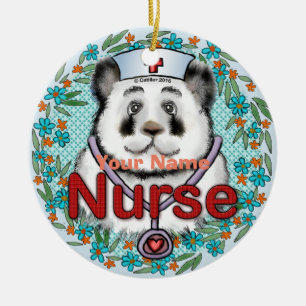 Adorno De Cerámica Panda Bear Nurse custom name ornament