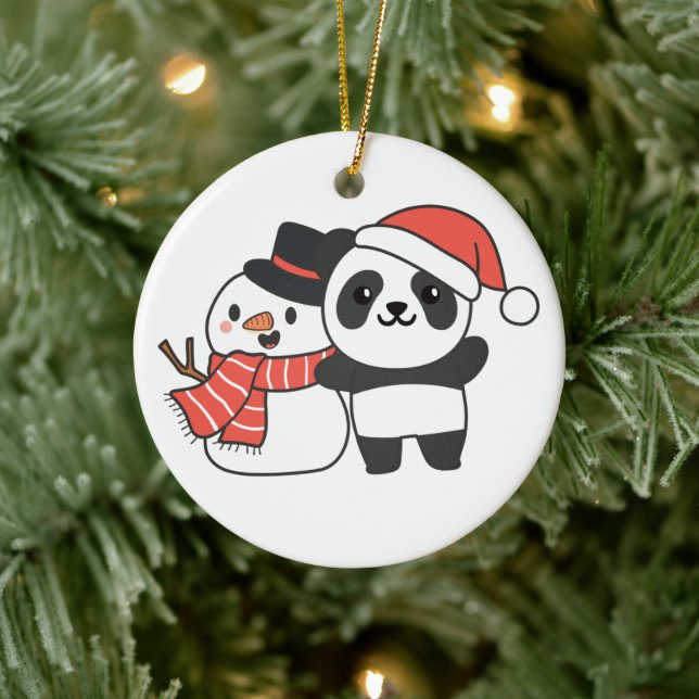 Adorno De Cerámica Panda Con Snowman En Invierno Para Navidades Cerám (Árbol)