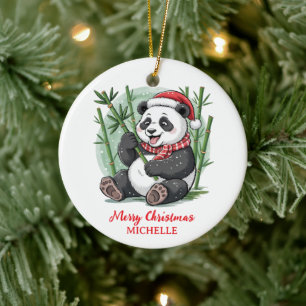 Adorno De Cerámica Panda Lindo Personalizado Feliz Navidad