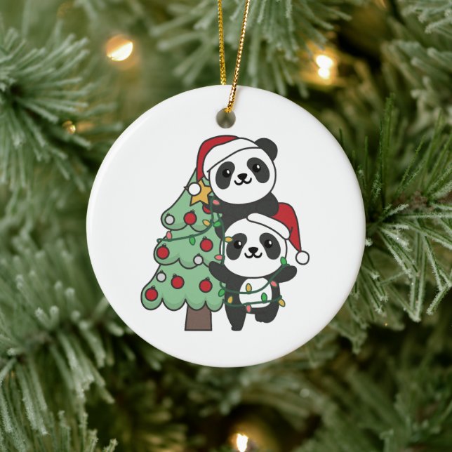 Adorno De Cerámica Panda Navidades navideños Animales Pandas (Árbol)