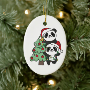 Adorno De Cerámica Panda Navidades navideños Animales Pandas