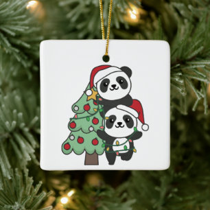 Adorno De Cerámica Panda Navidades navideños Animales Pandas
