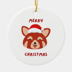 Adorno De Cerámica Panda rojo Feliz Navidad