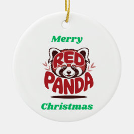Adorno De Cerámica Panda Rojo Feliz Navidad