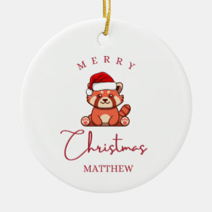 Adorno De Cerámica Panda Rojo: Feliz Navidad Matthew