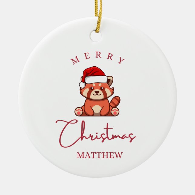 Adorno De Cerámica Panda Rojo: Feliz Navidad Matthew (Frente)