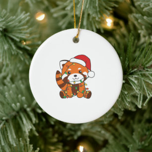 Adorno De Cerámica Panda Rojo Navidades Animales De Invierno Pandas R