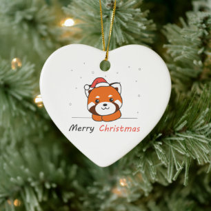 Adorno De Cerámica Panda Rojo Navidades Nieve Animales De Invierno Pa