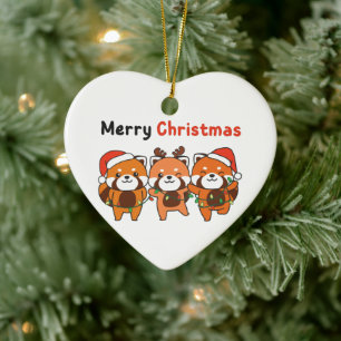 Adorno De Cerámica Panda Rojo Navidades Pandas Rojos Feliz Navidad